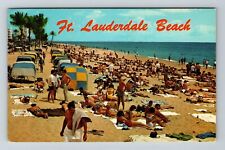 Ft Lauderdale FL-Florida, Crowded Beach Scene, Ocean View, Vintage Postcard picture
