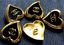 SET 5 Vintage Buttons Chanel CC Stamped Logo Gold tone 0,83 inch heart 21 mm picture
