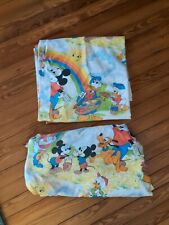 80's VTG Walt Disney Production TWIN FLAT And Fitted SHEET Mickey Donald Duck picture