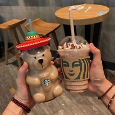 Starbucks Christmas Gift Cute Rummy Bear Glass Milk Coffee Mug with Straw 17OZ picture