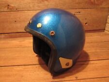 Vintage 1960-70's Motorcycle Blue Metal Flake Helmet picture