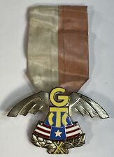 1945 Polish Civilian Guard Commemorative Badge w/ Original Ribbon Brass Enameled picture