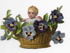 1888 Chromo de Coupis, French Flower Basket Baby No.6, Antique Die-cut, 2.5