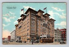 Columbus OH-Ohio Chittenden Hotel Cable Car Old Cars U.S Flags Vintage Postcard picture