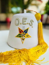 Masonic OES fez Size Large And XL. OES FEZ HAT - WHITE OR YELLOW TASSELS picture