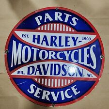HARLEY PARTS SERVICE PORCELAIN ENAMEL SIGN 30 INCHES ROUND picture