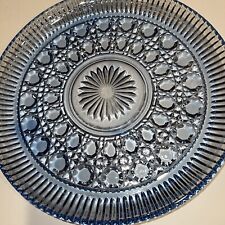Indiana Glass Blue Windsor Button and Cane Platter 11