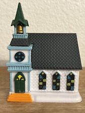 WHITE BRICK CHURCH CHRISTMAS VILLAGE PLASTIC 4.2” DECORATION HOUSE picture