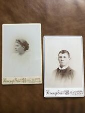 Cabinet Cards Antique Photo Woman & Man Portrait Hissong & Son 1800s Set Of 2 picture