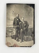 Two Men PAINTED BACKDROP HALF PLATE TINTYPE picture