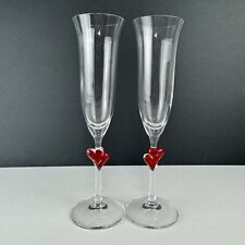 2 Romantic Double Hearts Champagne Flutes Stolzle Lausitz L'Amour Germany picture