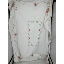 Vintage Cotton Floral Embroidery Table Cloth White Kitchen Decor picture