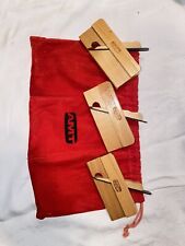 VINTAGE AMT THREE SMALL WOOD MOLDING PLANES WITH BAG, WOODWORKING TOOLS picture
