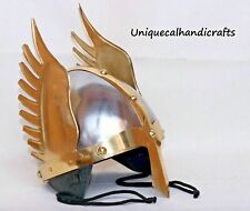Steel Brass Viking Helmet Knight Norman Warrior 18 ga Replica Brass Wing Helmet  picture
