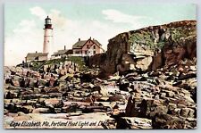 1907 Cape Elizabeth Maine ME Head Light And Cliffs Antique Photo Posted Postcard picture
