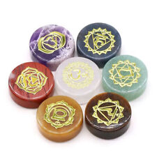 7pcs Natural Round Palm Stones Engraved Crystal Reiki Healing Chakra Symbols Set picture