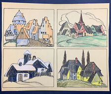 EARLY CHILDREN'S COLORING BOOK PAGE OF 4 PICTURES COLORED IN picture