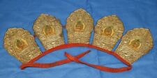 Real Nice Tibet Vintage Old Buddhist Five Dhyani Buddhas Thangka Lama Crown Hat picture