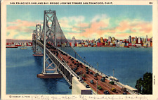 Vintage 1937 Cars Traveling San Fran Oakland Bay Bridge California CA Postcard picture
