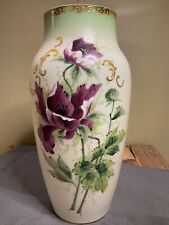 Early Vintage TALL ANTIQUE LUSTREWARE VASE WITH FLOWERS & GOLD TRANSFERWARE 11.5 picture