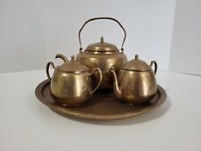 Vintage Solid Brass Coffee Tea Set - Pot, Sugar, Creamer & Tray picture