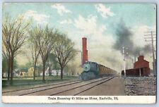 Earlville Illinois IL Postcard Train Running 45 Miles An Hour Scene 1909 Antique picture