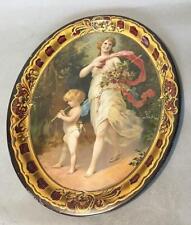 Vintage Antique Advertising Tray with Flute Playing Cherub & Maiden picture