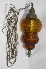 Vtg. Very Unique Hanging 3 Teir Amber Glass Mid Century Hollywood Regency Light. picture