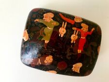 Vintage Kashmir India WOOD BLACK Lacquer HAND PAINTED SMALL SQUARE Box picture