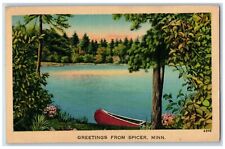 Spicer Minnesota Postcard Greetings Canoe Boat River Lake 1942 Vintage Antique picture