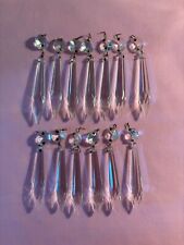 LOT OF 13 VINTAGE CRYSTAL SPEAR SHAPED PRISMS - HANGING LAMP OR CHANDELIER PARTS picture