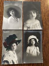 Lot Of 4 Victorian Girl Girls Vintage RPPC Postcard Great Hats picture