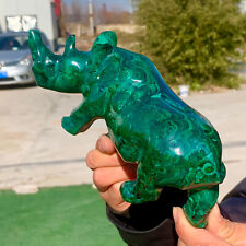 3.1LB Natural Malachite transparent Handcarved rhino Crystalcluster mineral picture