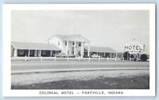 c1950 Colonial Motel Restaurant Building Classic Car Fortville Indiana Postcard picture