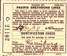 Pacific Greyhound Lines Bus Ticket to Harrisburg PA 1939 picture