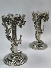 Studio Silversmiths Silverplated Grape & Vine Vintage Pair 2 Candlestick Holders picture