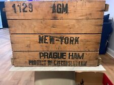 Vintage Wood Crate New York Prague Ham Product of Czechoslovakia Stamp 23x16x9 picture