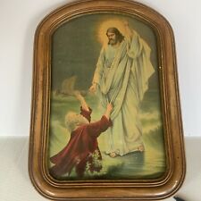 Antique Vintage Jesus Wood Picture Frame 21 X 15 In picture