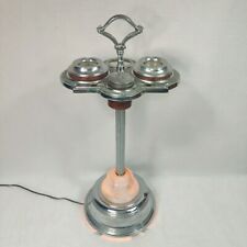 Vintage Art Deco Chrome Electric Light-Up Slag Glass Smoking Stand Ashtray picture