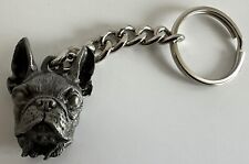 NEW PEWTER BOSTON TERRIER DOG HEAD KEYCHAIN SILVER METAL picture