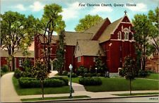 QUINCY, IL Illinois   FIRST CHRISTIAN CHURCH Curteich Linen Postcard picture