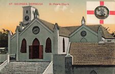 St. Peter's Church St. Georges Bermuda Flag c1910 Postcard picture