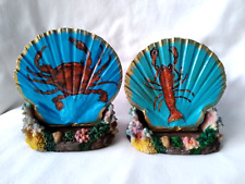 2 Lot Hand Painted Craw Fish Crab Seashell Stand Coastal Seaside  Home  Decor picture