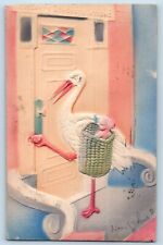 Fort Wayne Indiana IN Postcard Hearty Congratulations Stork Baby On Basket 1907 picture