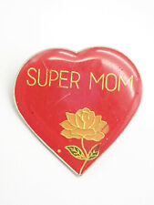 Super Mom Pink Rose Heart Gold Tone Vintage Lapel Pin picture