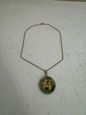 Vintage Chinese Jade or Hardstone & Gold Tone Metal Pendant Necklace Bird Design picture