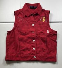 Vintage The Disney Winnie The Pooh Vest Women’s S Red Embroidered Denim Button picture