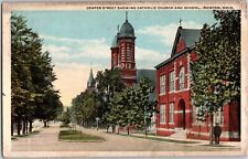 1918 Vintage Postcard Ironton Ohio Center Street Catholic Church & School picture