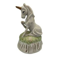 Vintage 1990s Flambro Unicorn Figurine on Stump Porcelain RARE picture