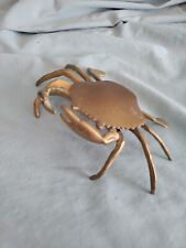 Vintage Soild Brass Crab Trinket Box Hinged Lid Movable Front Claws picture